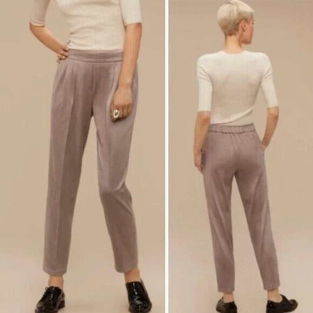 NWT BABATON Aritzia Cohen Faux Vegan Suede Pants Pull On Pleated Trousers Sz 8